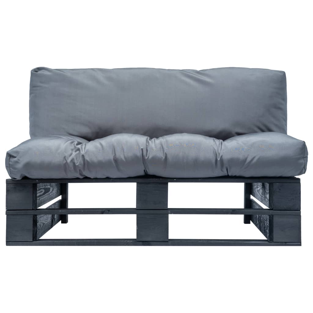 Sodo sofa iš palečių su pilk. sp. pagalvėlėmis, FSC puš. med.