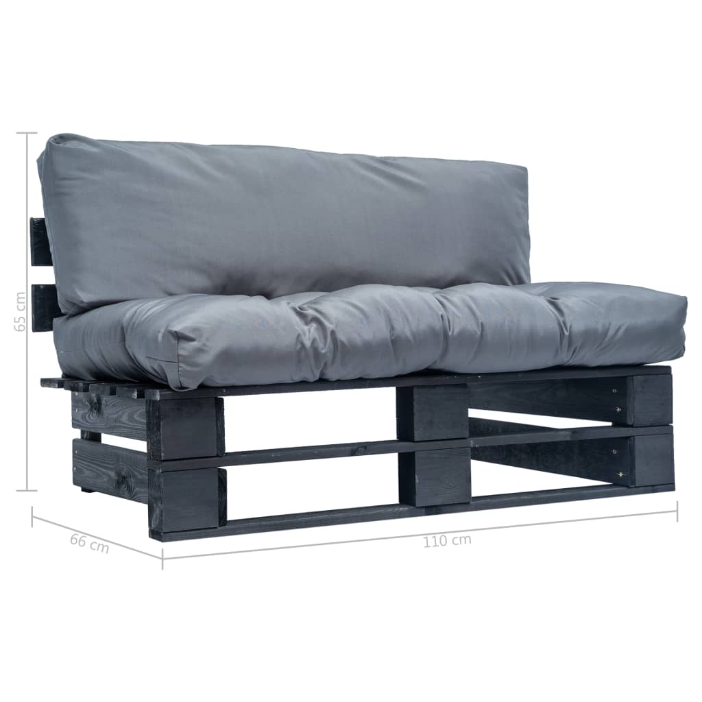 Sodo sofa iš palečių su pilk. sp. pagalvėlėmis, FSC puš. med.