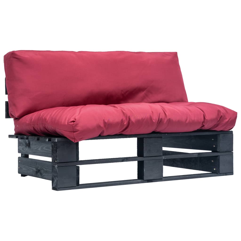 Sodo sofa iš palečių su raud. sp. pagalvėlėmis, FSC pušies med.