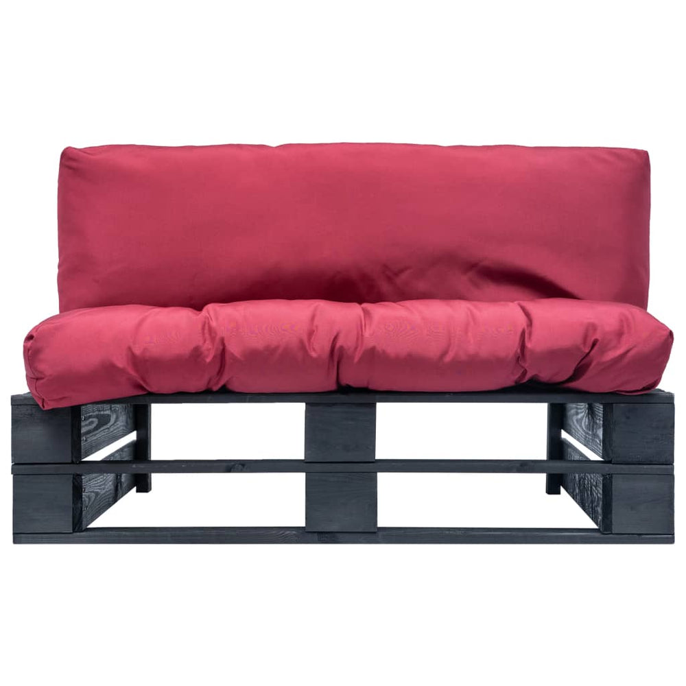 Sodo sofa iš palečių su raud. sp. pagalvėlėmis, FSC pušies med.