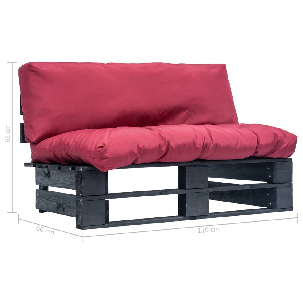 Sodo sofa iš palečių su raud. sp. pagalvėlėmis, FSC pušies med.