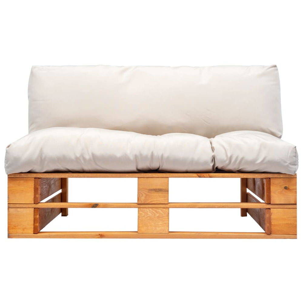 Sodo sofa iš palečių su smėl. sp. pagalvėlėmis, FSC pušies med.