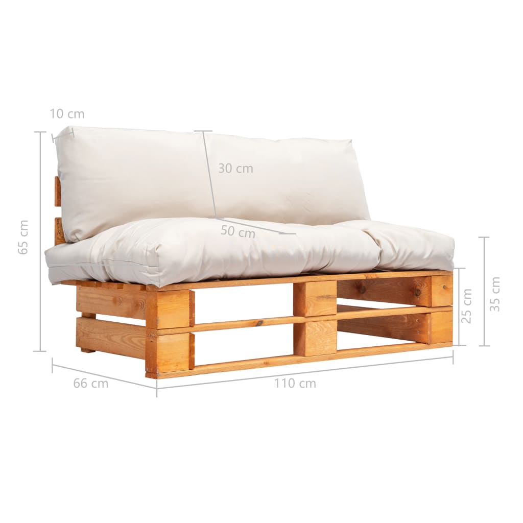 Sodo sofa iš palečių su smėl. sp. pagalvėlėmis, FSC pušies med.