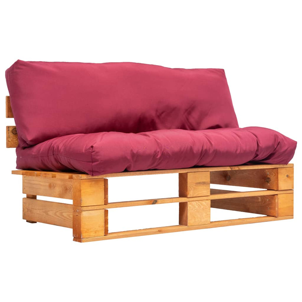 Sodo sofa iš palečių su raud. sp. pagalvėlėmis, FSC pušies med.