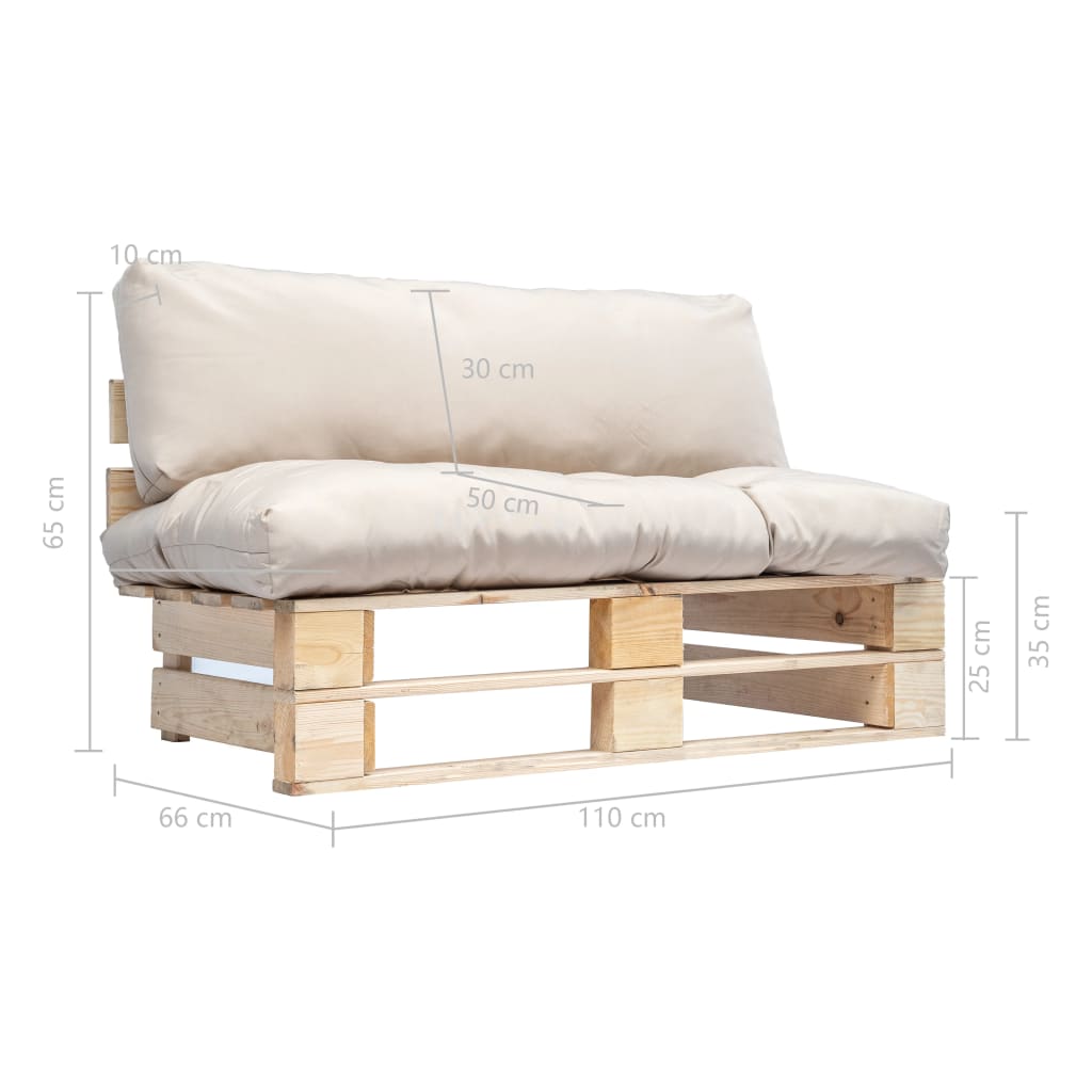Sodo sofa iš palečių su smėl. sp. pagalvėlėmis, FSC pušies med.