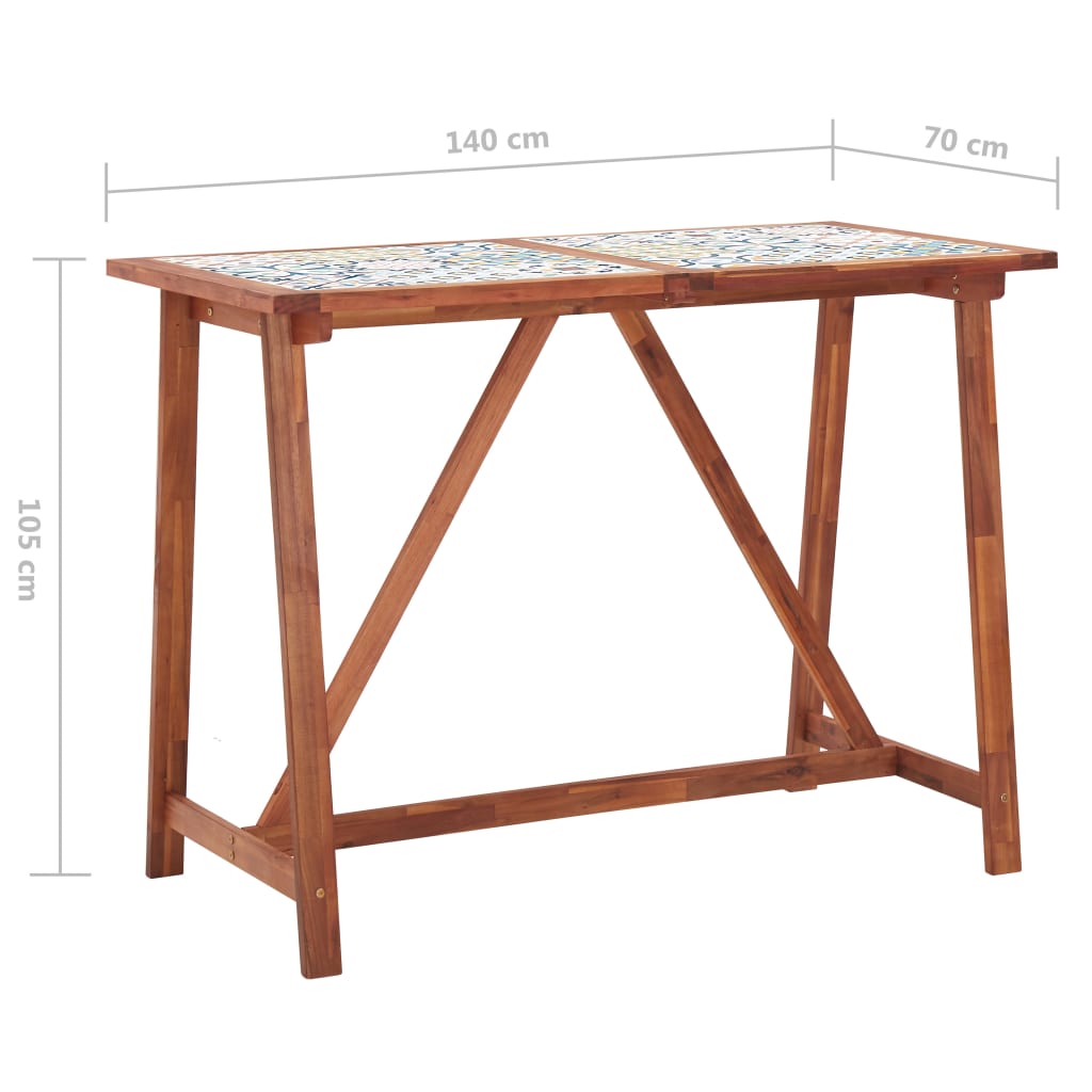 Sodo baro stalas, 140x70x105cm, plytelės ir akacijos masyvas
