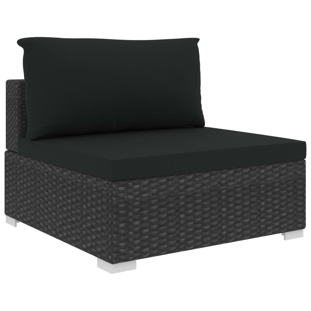 Sodo baldų komplektas su pagalvėmis, 8d., juodas, poliratanas