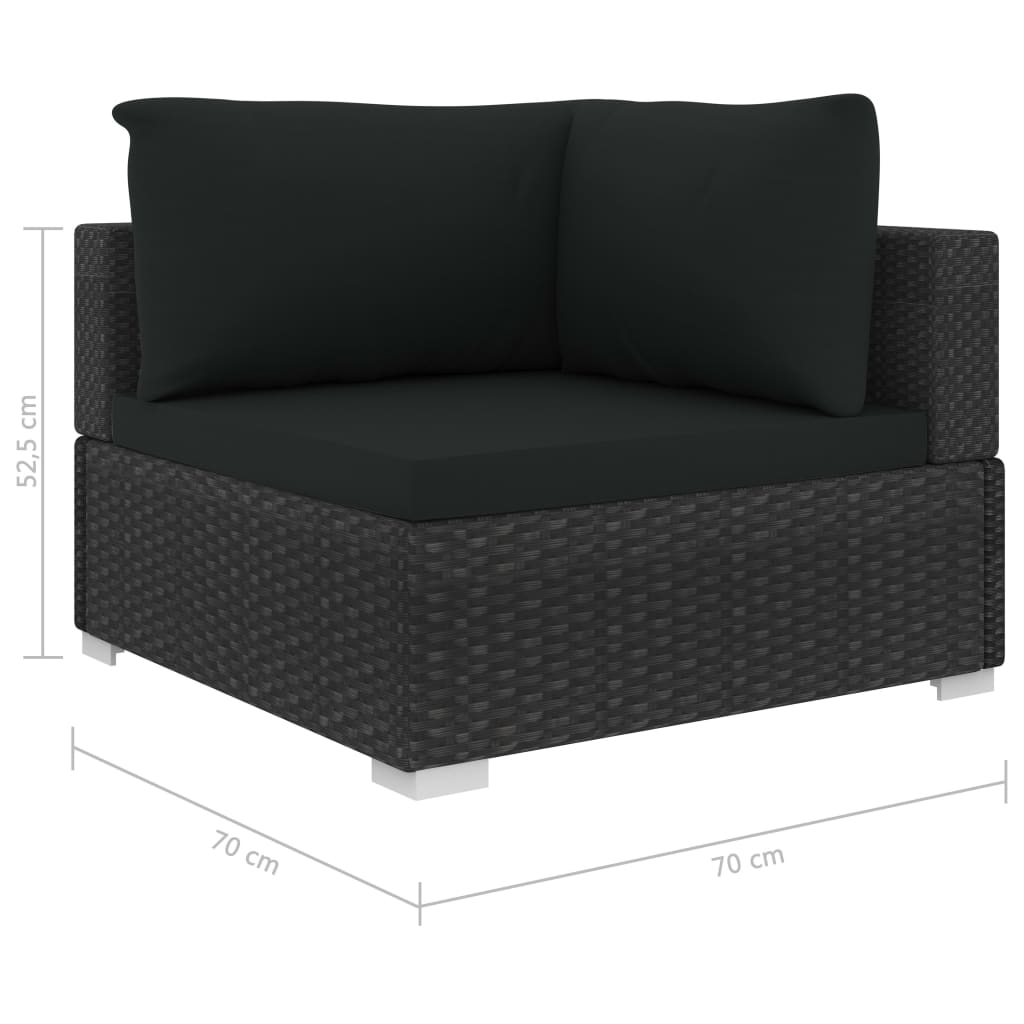 Sodo baldų komplektas su pagalvėmis, 8d., juodas, poliratanas