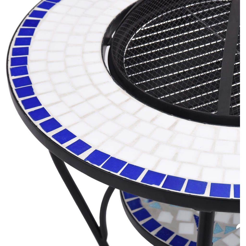 Mozaikinė laužavietė-stalas, mėlyna ir balta, 68cm, keramika