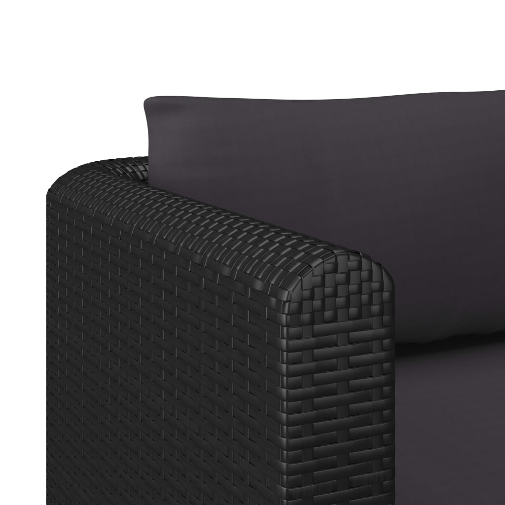 Sodo sofos komplektas su pagalvėlėmis, 4 dalių, juodas, ratanas