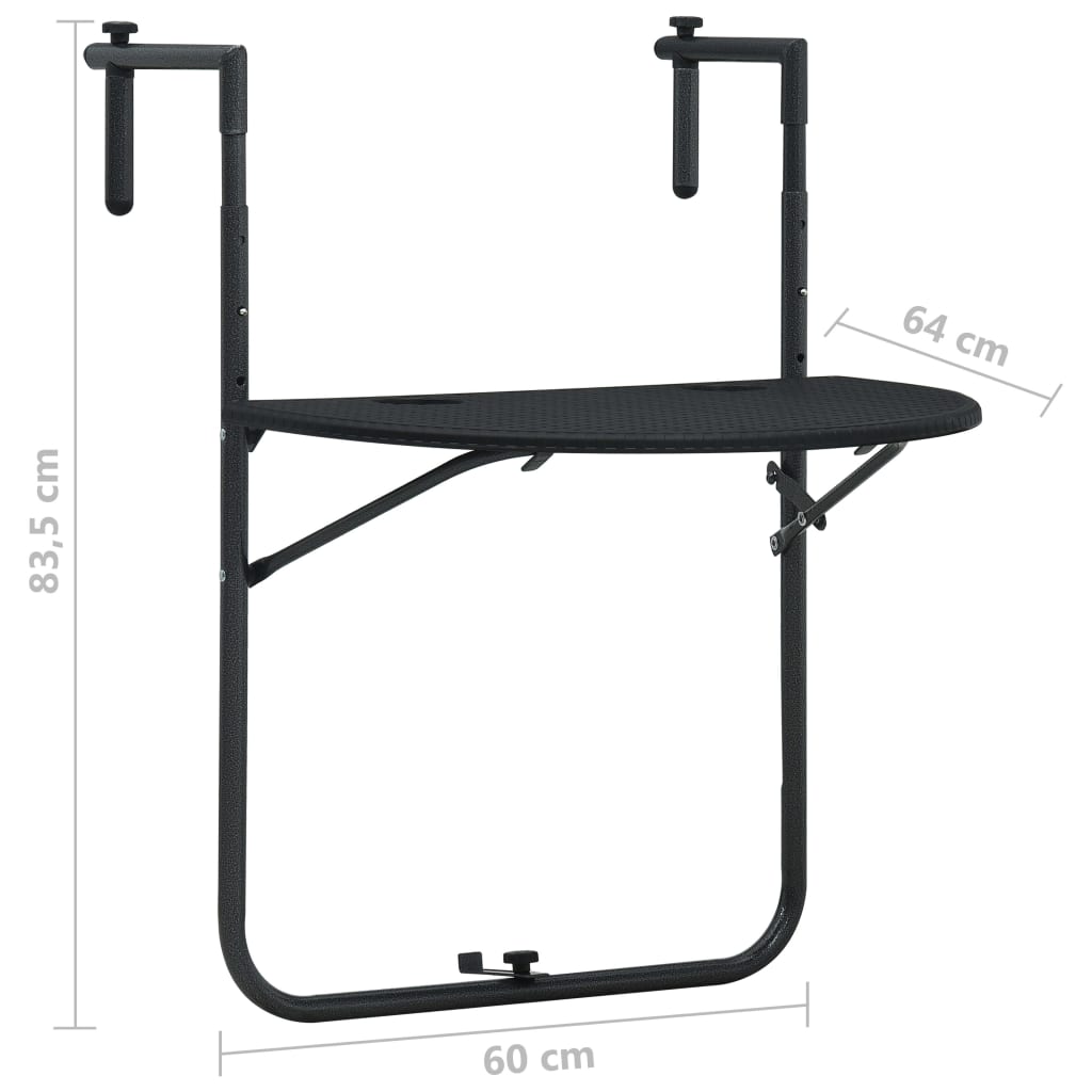 Pakabinamas balkono stalas, juodas, 60x64x83,5cm, plastikas