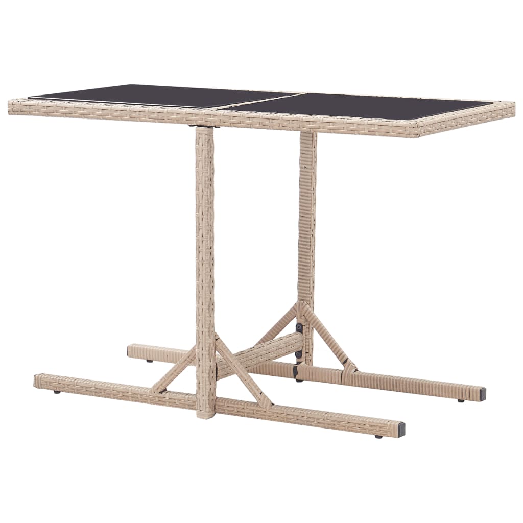 Sodo stalas, smėlio spalvos, 110x53x72cm, stiklas, poliratanas