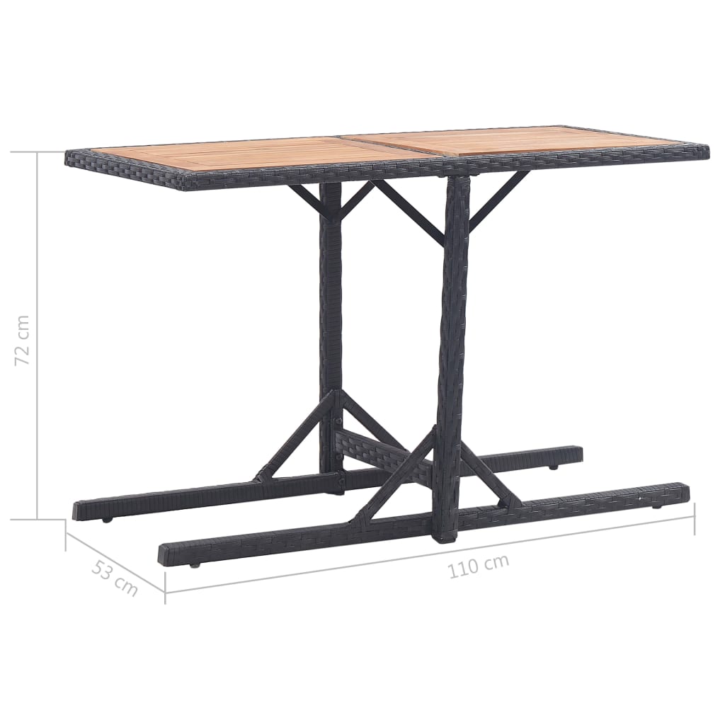 Sodo stalas, Juoda, akacijos medienos masyvas, poliratanas