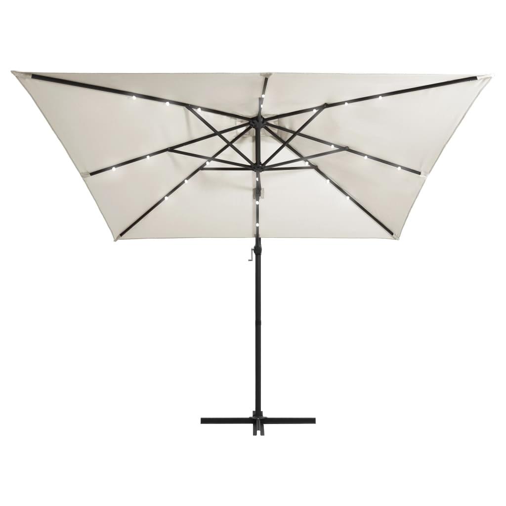 Gembinis skėtis su LED/plieniniu stulpu, smėlio, 250x250cm