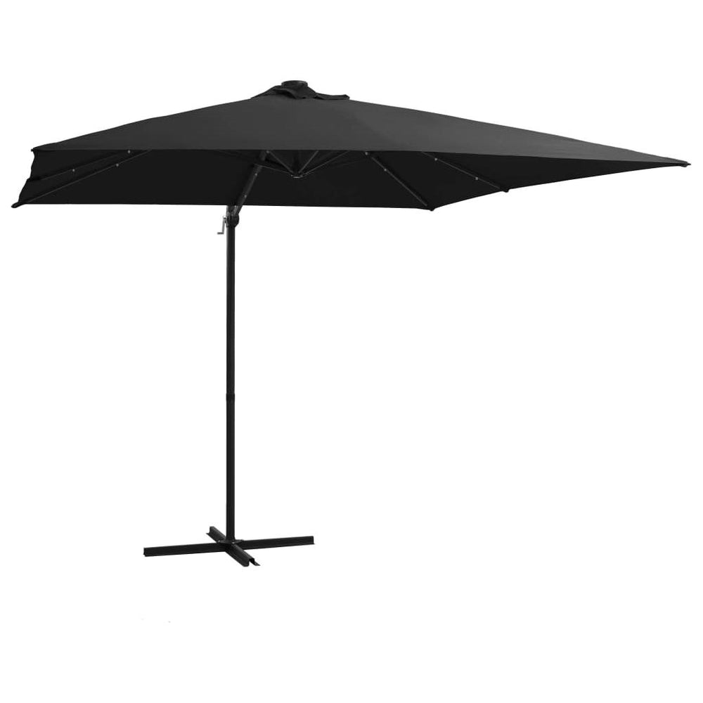 Gembinis skėtis su LED/plieniniu stulpu, juodas, 250x250cm