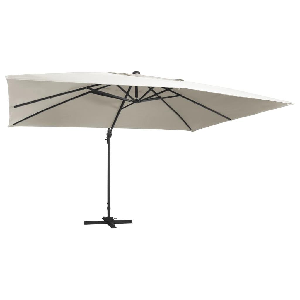 Gembinis skėtis su LED/aliuminio stulpu, smėlio, 400x300cm
