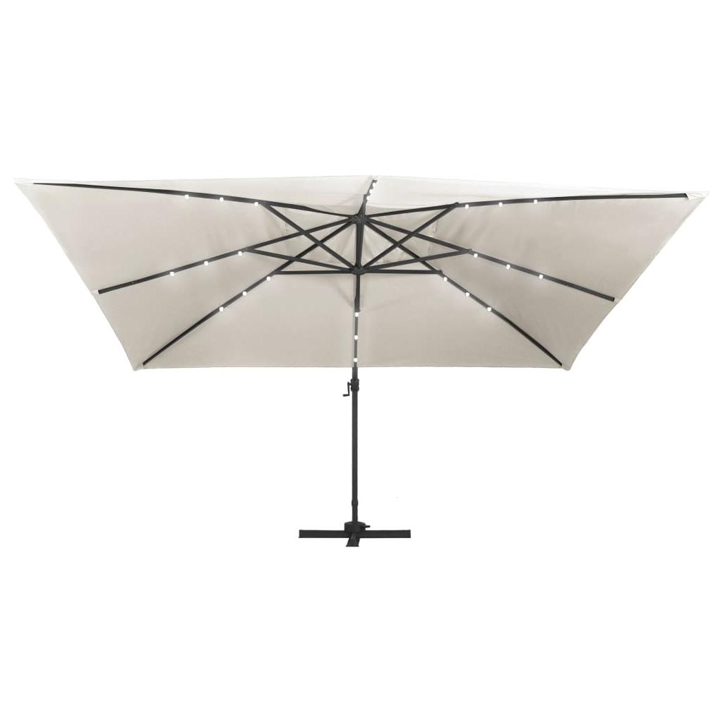 Gembinis skėtis su LED/aliuminio stulpu, smėlio, 400x300cm