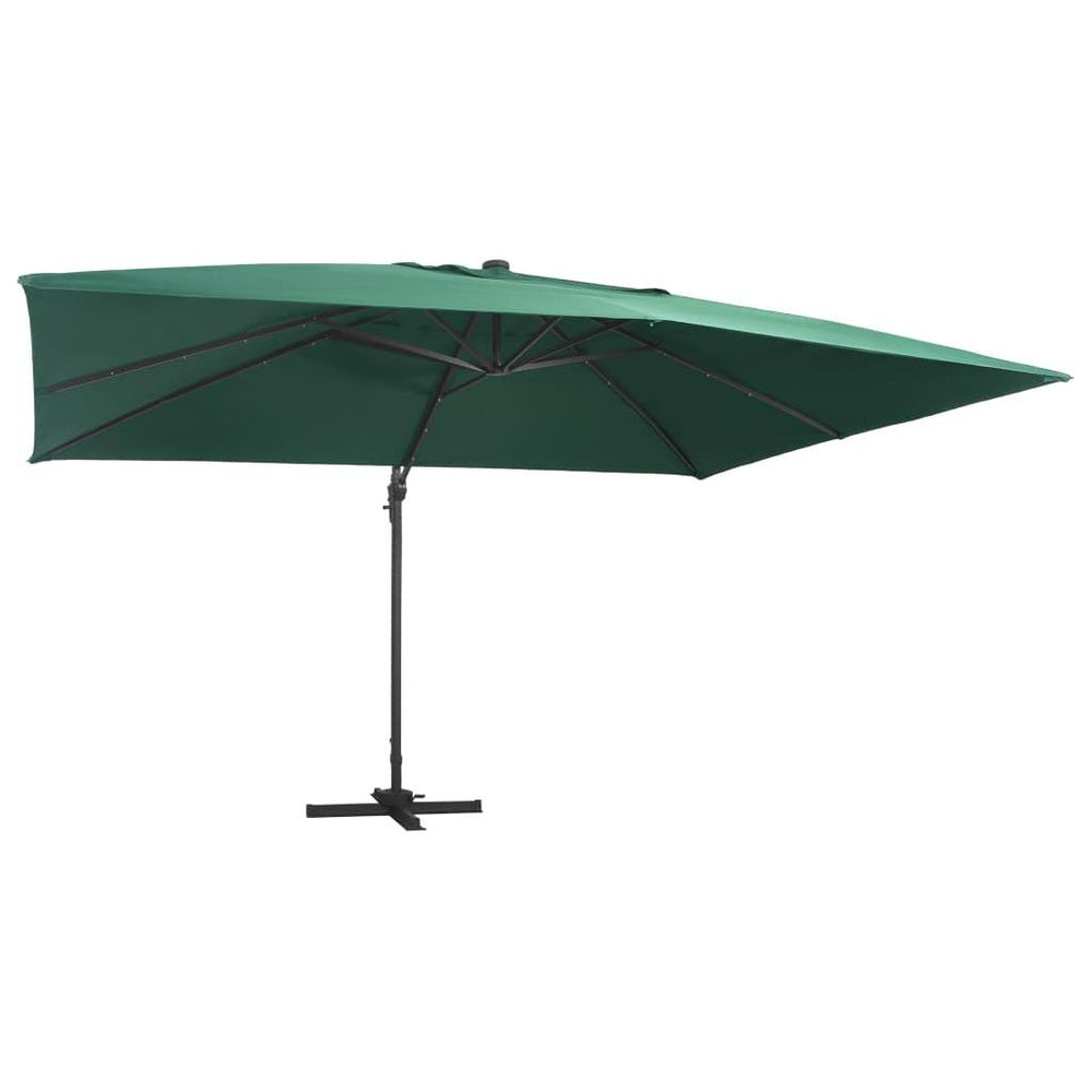 Gembinis skėtis su LED/aliuminio stulpu, žalias, 400x300cm