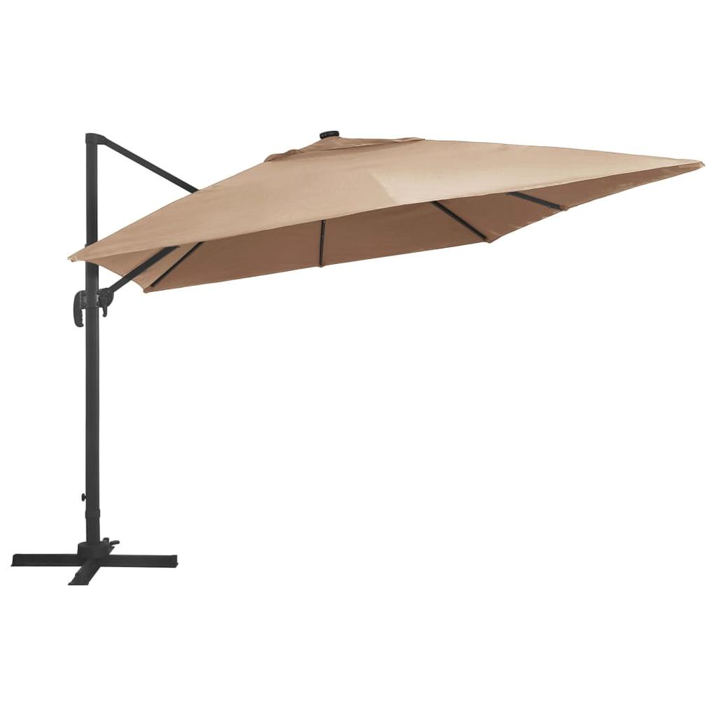 Gembinis skėtis su LED/aliuminio stulpu, taupe, 400x300cm