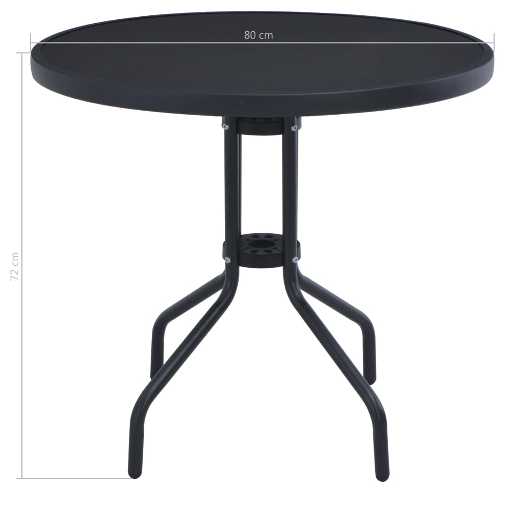 Sodo stalas, juodos spalvos, 80cm, plienas ir stiklas