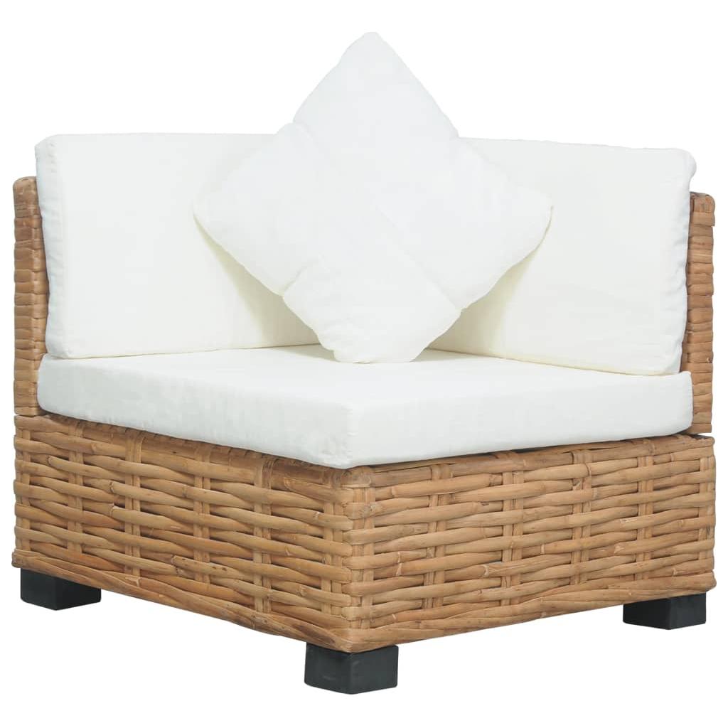 Kampinė sofa su pagalvėlėmis, natūralus ratanas