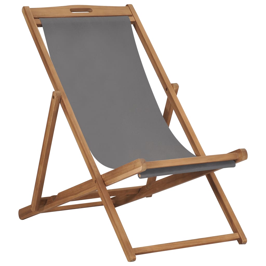 Sulankstoma paplūdimio kėdė, pilka, tikmedžio medienos masyvas