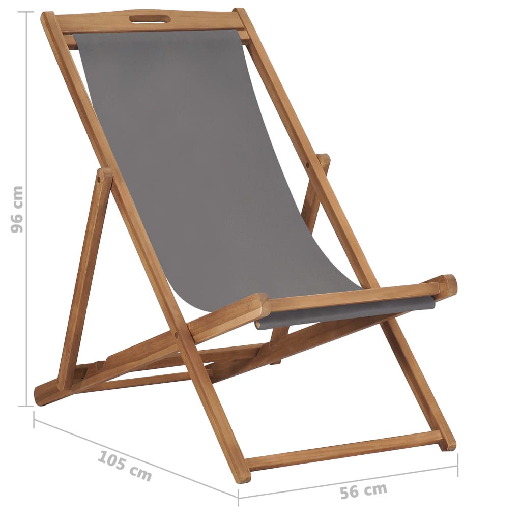 Sulankstoma paplūdimio kėdė, pilka, tikmedžio medienos masyvas
