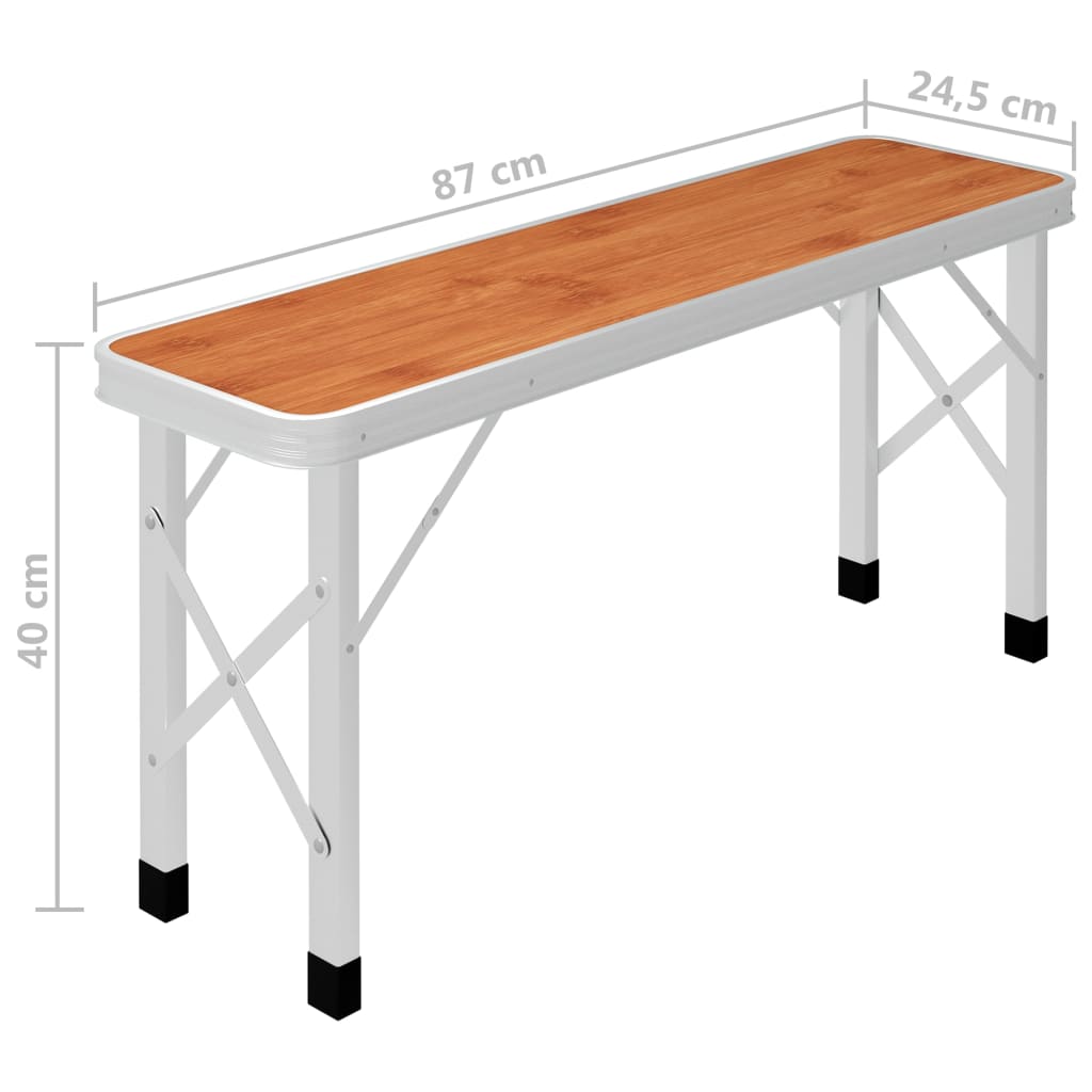 Sulankstomas stalas su 2 suoliukais, rudas, aliuminis
