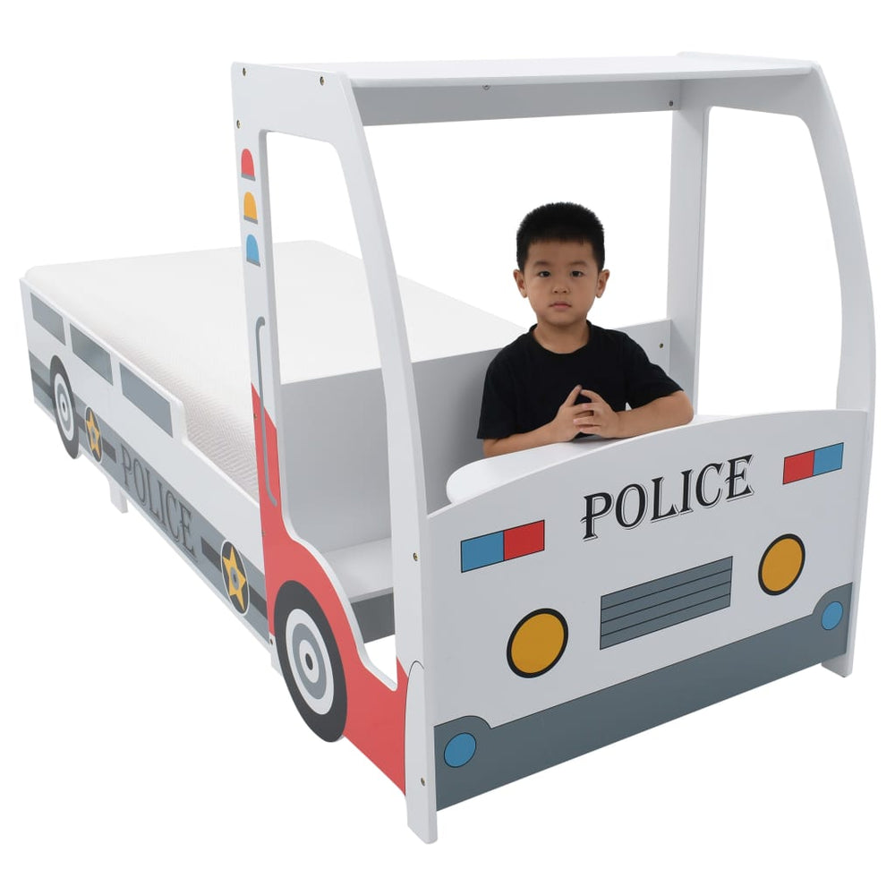 Vaikiška lova policijos automobilis, su čiužiniu, 90x200cm