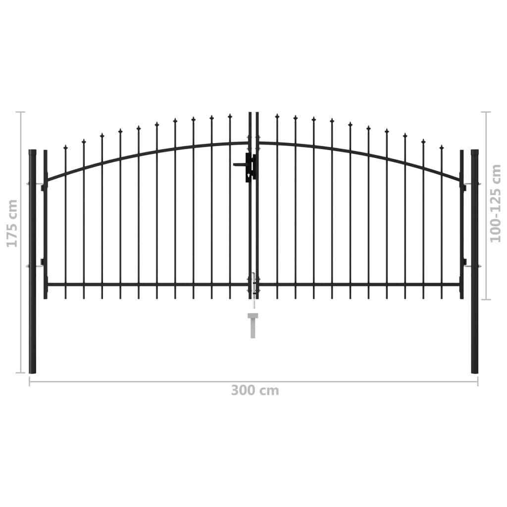 Vartai su smailiais viršugaliais, juodi, 3x1,25m, plienas