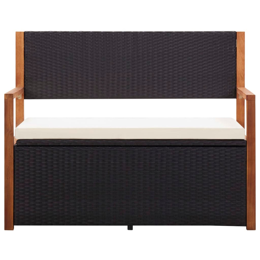 Suoliukas-daiktadėžė, juodas, 110cm, poliratanas ir akacija
