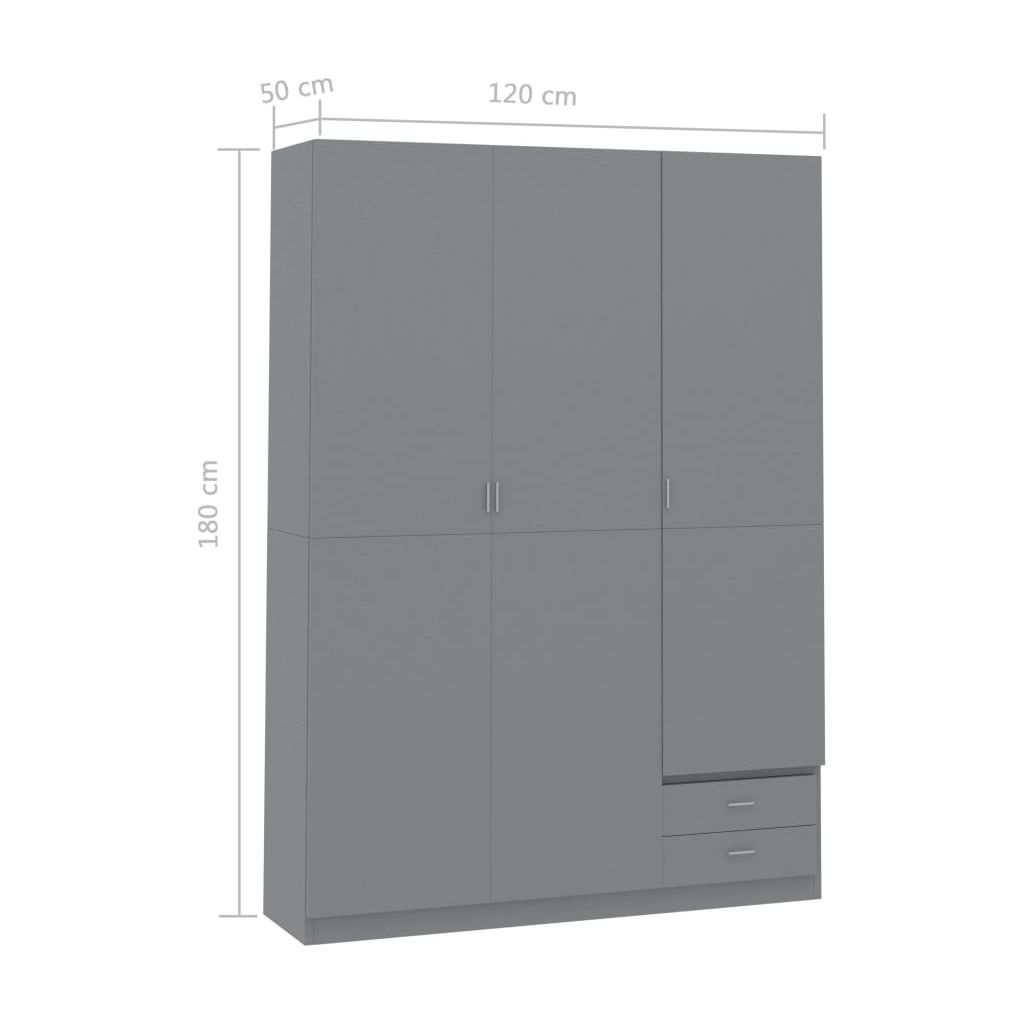 Drabužių spinta su 3 durimis, pilkos spalvos, 120x50x180cm, MDP