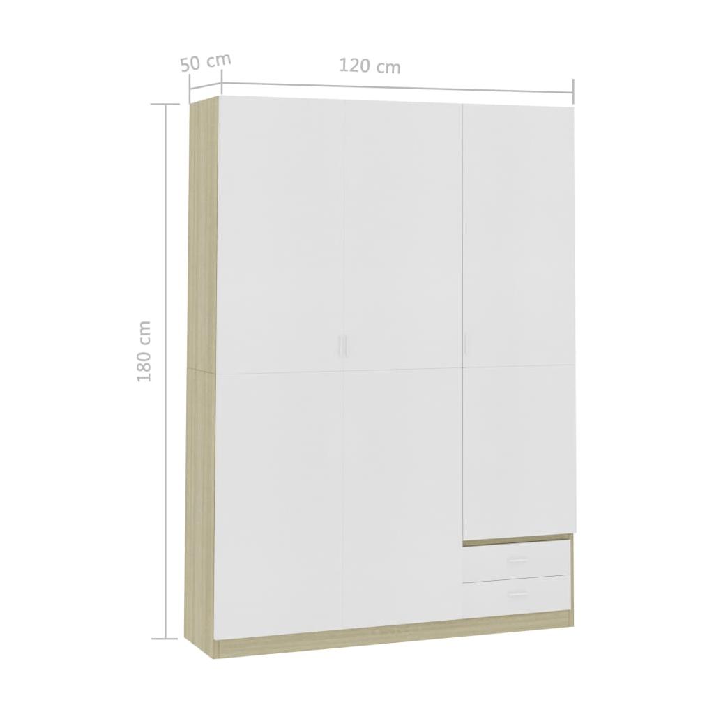 Drabužių spinta su 3 durimis, balta/ąžuolo, 120x50x180cm, MDP