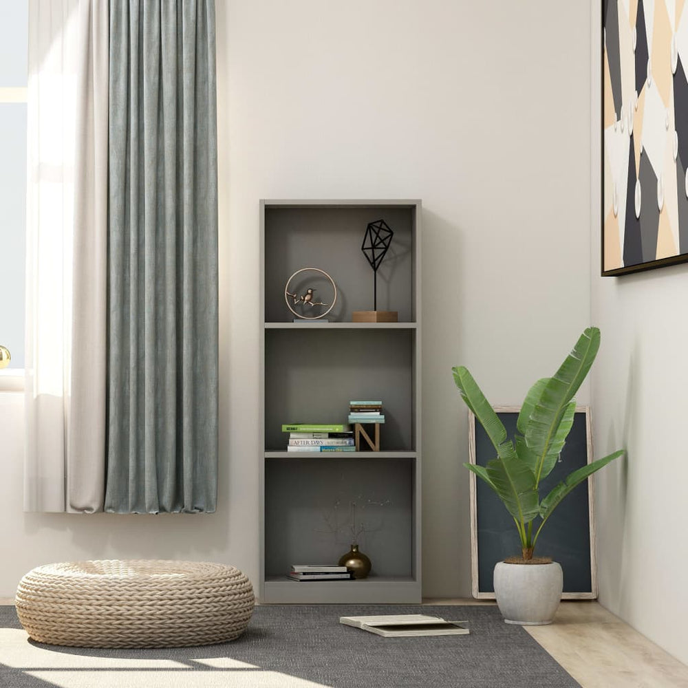 Spintelė knygoms, 3 lentynos, pilkos spalvos, 40x24x108cm, MDP