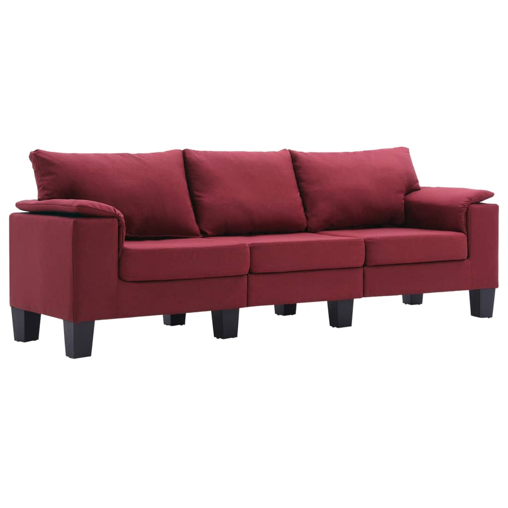 Trivietė sofa, raudonojo vyno spalvos, audinys