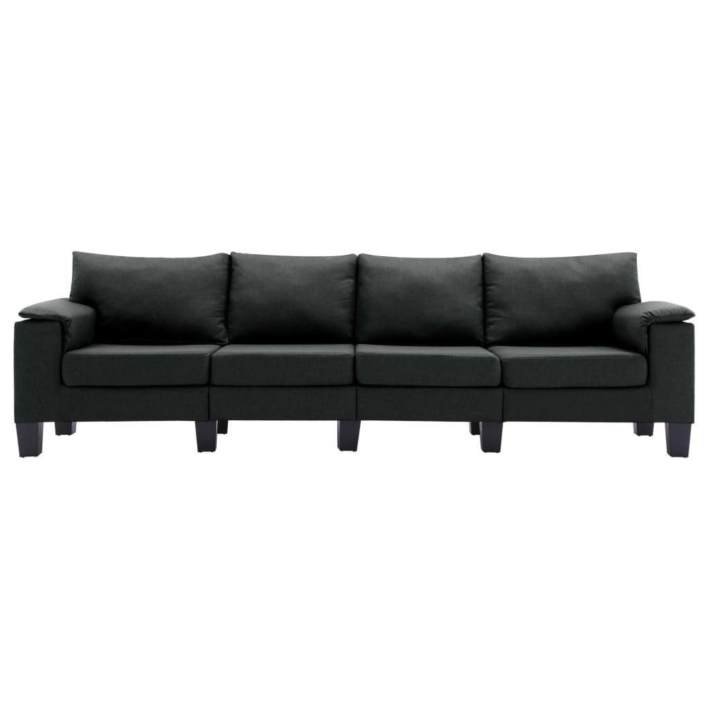 Keturvietė sofa, juodos spalvos, audinys