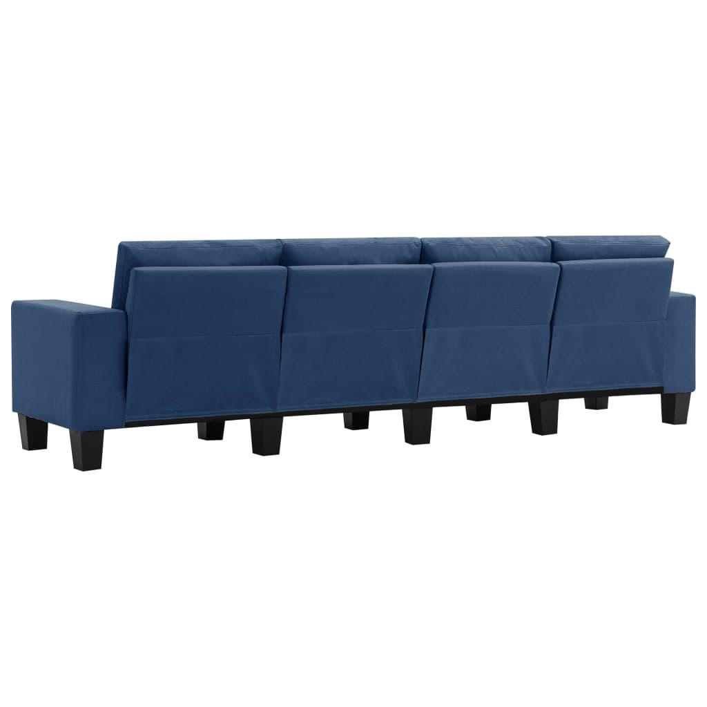 Keturvietė sofa, mėlynos spalvos, audinys