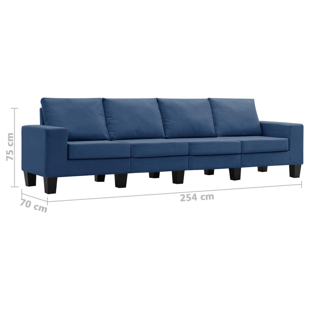 Keturvietė sofa, mėlynos spalvos, audinys