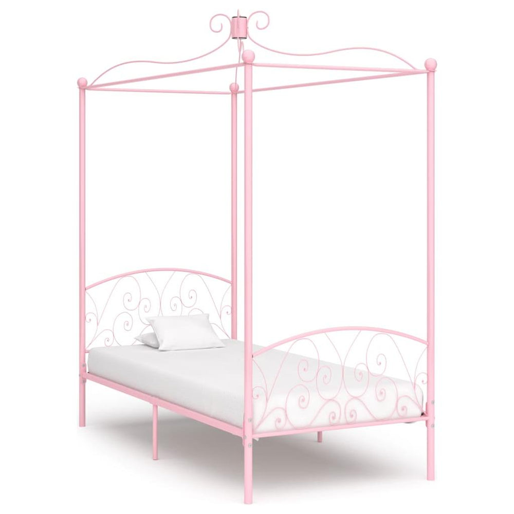 Lovos rėmas su baldakimu, rožinės spalvos, 100x200cm, metalas