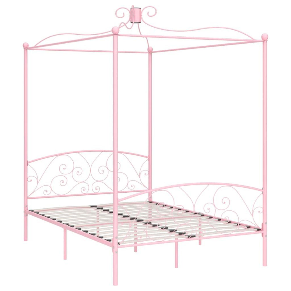 Lovos rėmas su baldakimu, rožinės spalvos, 120x200cm, metalas