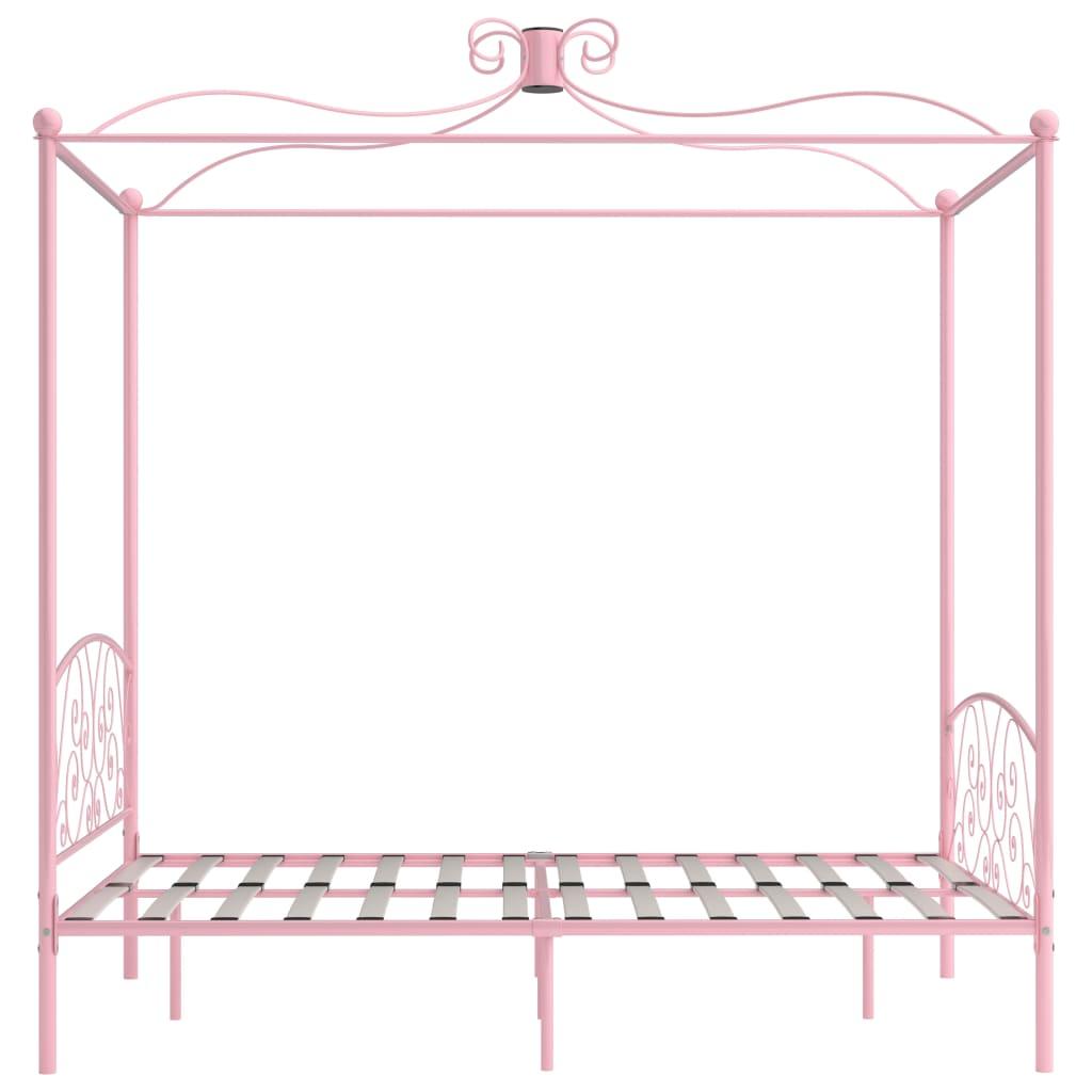 Lovos rėmas su baldakimu, rožinės spalvos, 120x200cm, metalas