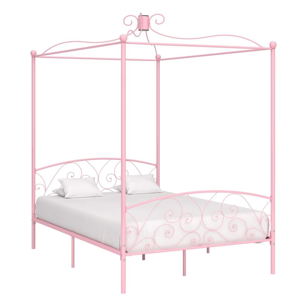 Lovos rėmas su baldakimu, rožinės spalvos, 140x200cm, metalas