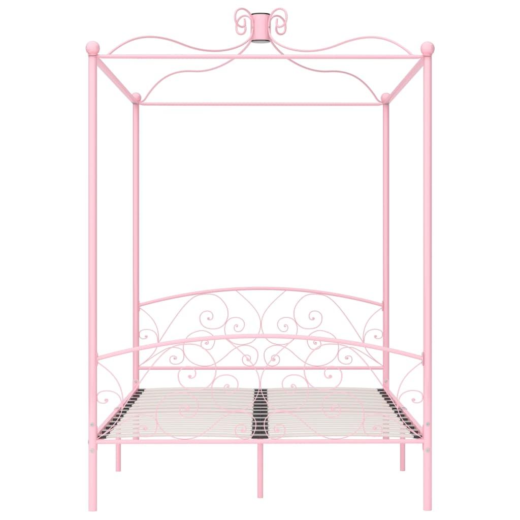 Lovos rėmas su baldakimu, rožinės spalvos, 140x200cm, metalas