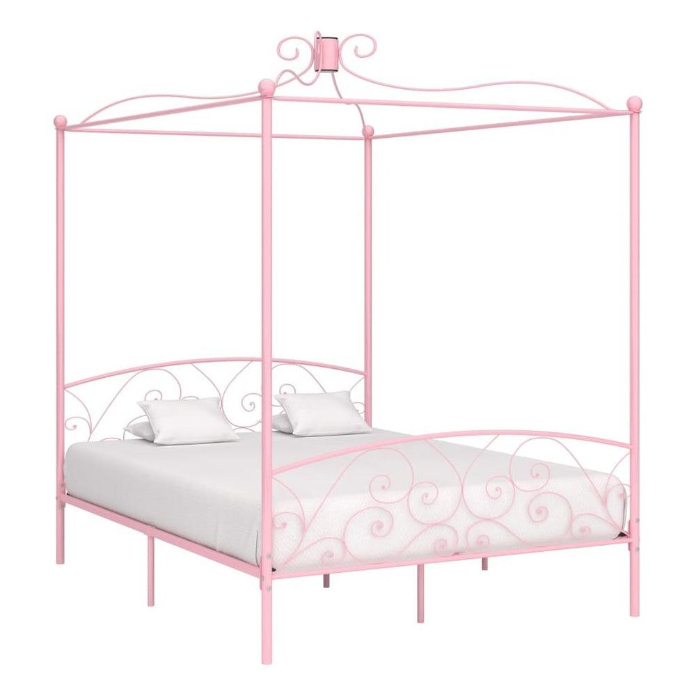 Lovos rėmas su baldakimu, rožinės spalvos, 180x200cm, metalas