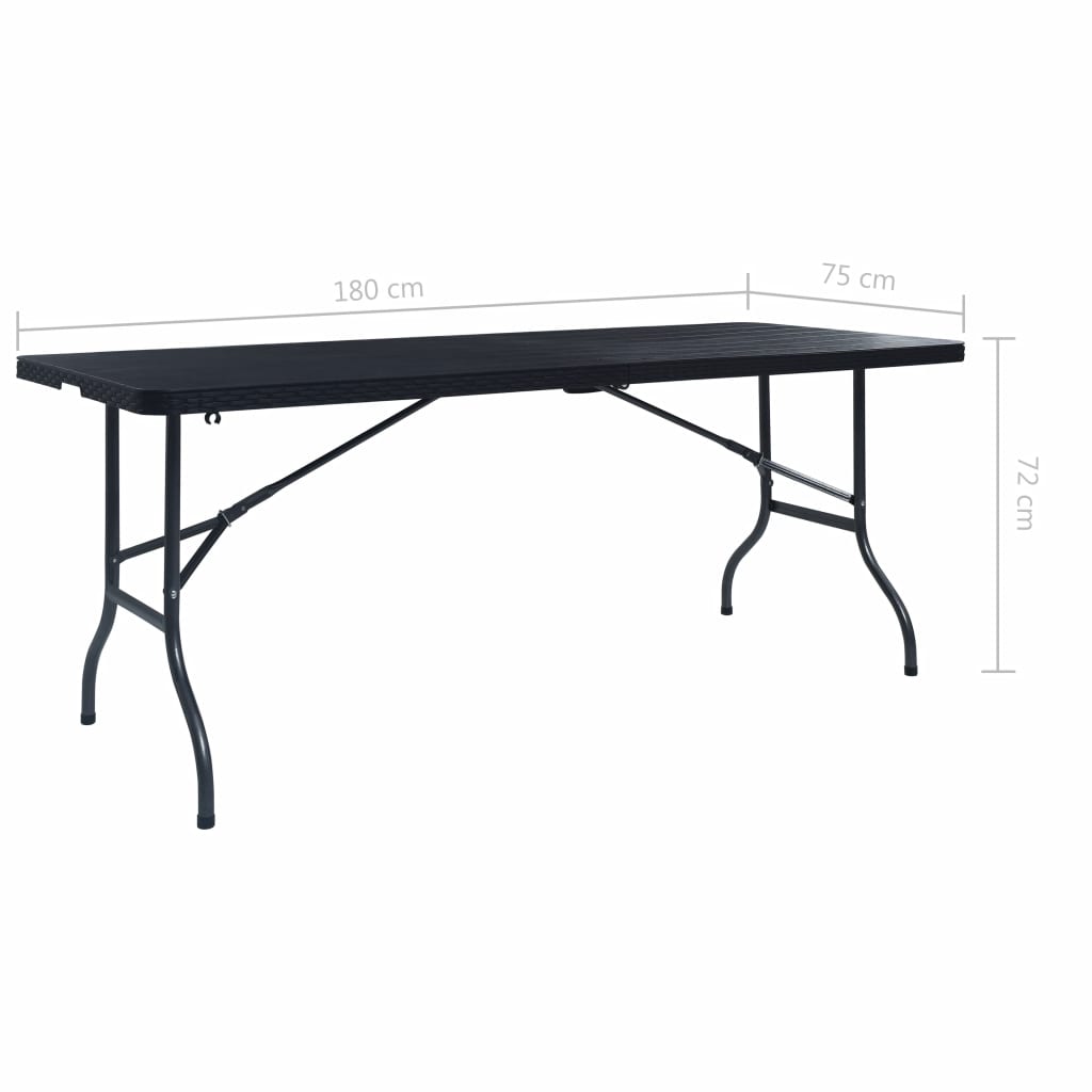 Sulankstomas sodo stalas, juodas, 180x75x72cm, HDPE