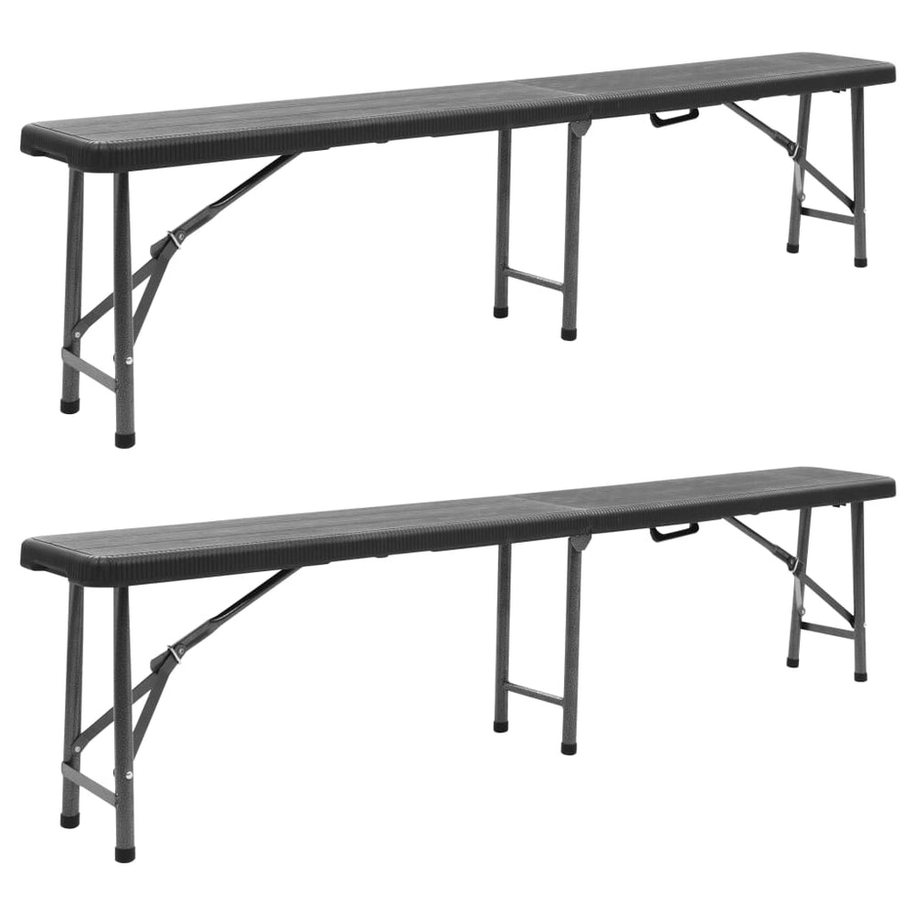 Sulankstomi sodo suoliukai, 2vnt., juodos spalvos, 180cm, HDPE