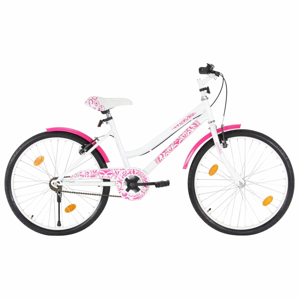 Vaikiškas dviratis, rožinės ir baltos spalvos, 24 colių