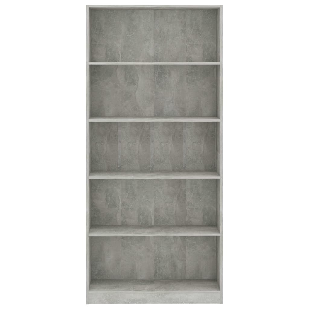 Spintelė knygoms, 5 lentynos, betono pilka, 80x24x175cm, MDP