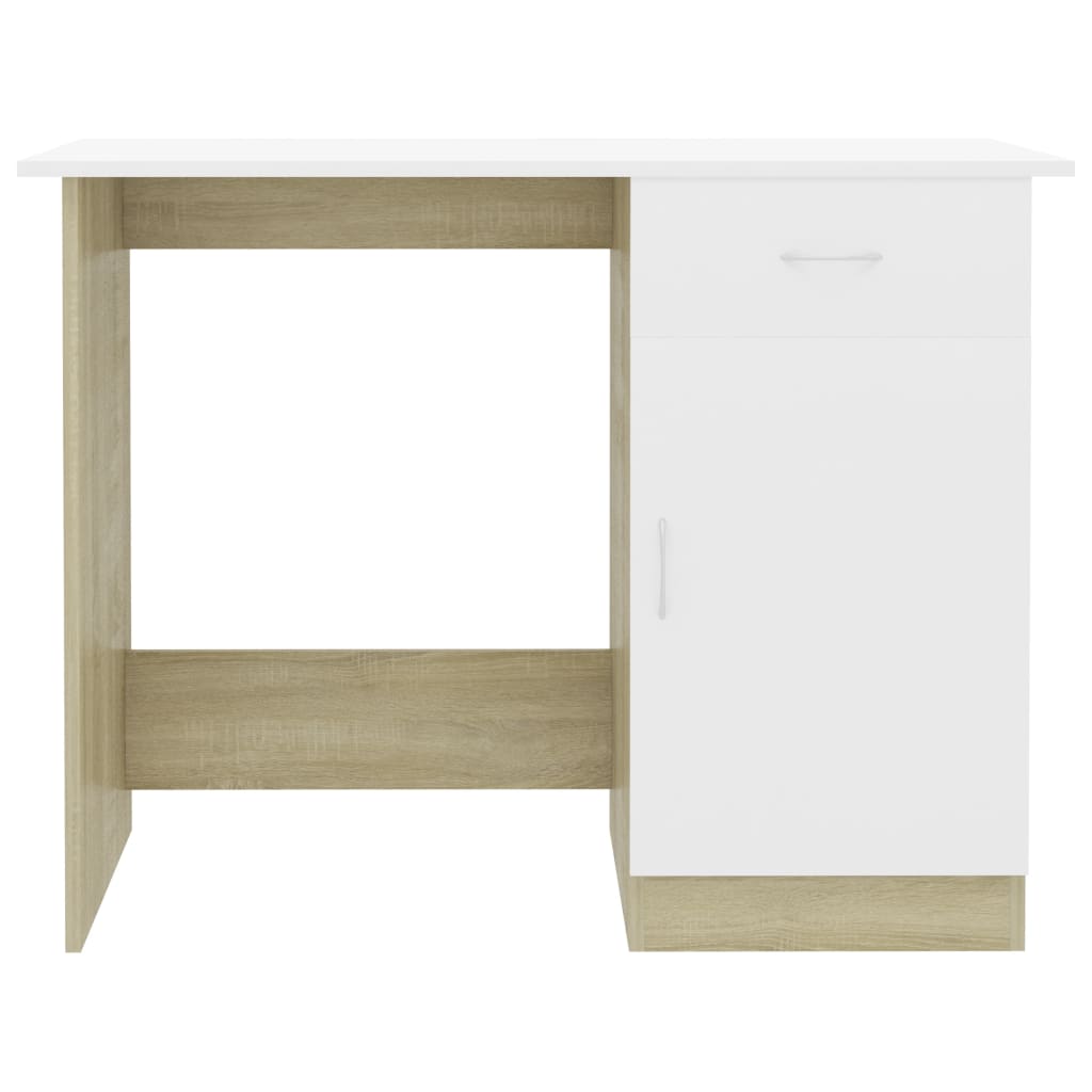 Rašomasis stalas, baltos ir ąžuolo spalvos, 100x50x76cm, MDP