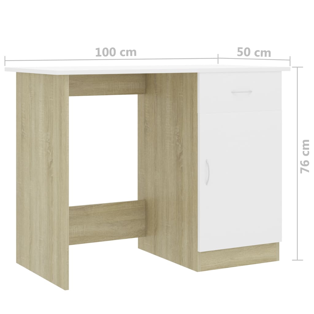 Rašomasis stalas, baltos ir ąžuolo spalvos, 100x50x76cm, MDP